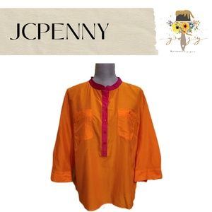 JCP Women's Long Sleeve Orange Blouse PXL